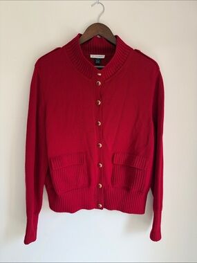 St. John Vibrant Red Button-Front Knit Cardigan
